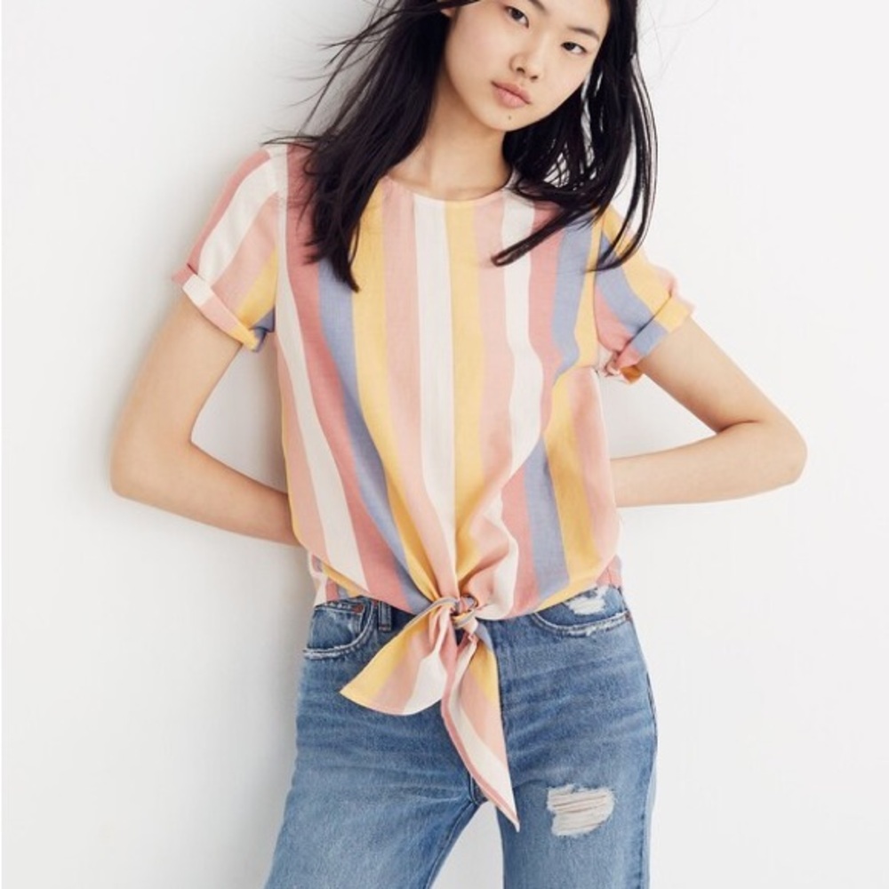 Madewell Button-Back Tie Tee in Sherbet Stripe